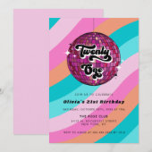 Retro Disco Ball Pink 21st Birthday Kaart (Voorkant / Achterkant)