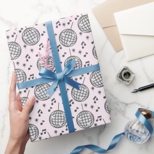 Retro Disco Ball Roze Musical Note Wrapping Paper Cadeaupapier (Geschenken)