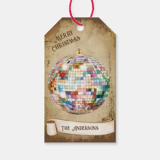 Retro  Disco Ball Vrolijk Kerstfeest Cadeaulabel (Voorkant)