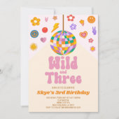 Retro Disco Ball Wild en Drie 3e Verjaardagsfeest Kaart (Voorkant)