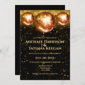 retro disco ballen zwarte goudglitters bruiloft kaart (Voorkant / Achterkant)