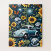 Retro Disco Balls Zonnebloemen en Hippie Bug Car Legpuzzel (Verticaal)