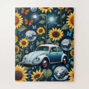 Retro Disco Balls Zonnebloemen en Hippie Bug Car Legpuzzel