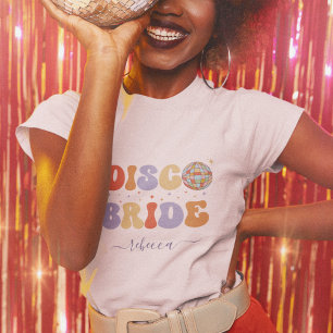 Retro Disco Bruid & Naam 70s Meidenavakantie T-shirt