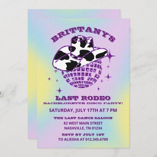 Retro Disco Cowgirl Uitnodiging Bachelorette (Voorkant / Achterkant)