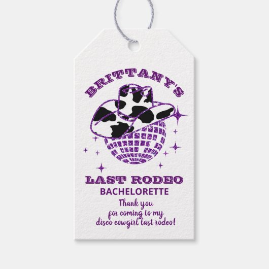 Retro Disco Cowgirl vrijgezellenfeest Cadeaulabel (Voorkant)