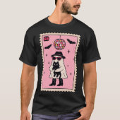 Retro Disco Ghost met Black Cat Halloween Stamp T-shirt (Voorkant)