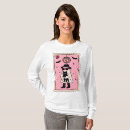 Retro Disco Ghost met Black Cat Halloween Stamp T-shirt