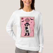 Retro Disco Ghost met Black Cat Halloween Stamp T-shirt (Voorkant)