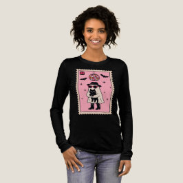 Retro Disco Ghost met Black Cat Halloween Stamp Tri-Blend Shirt