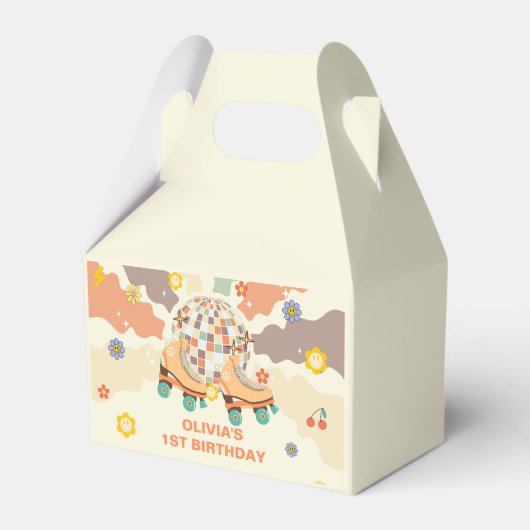 Retro Disco Roller Schaats 1e Verjaardag Bedankdoosjes (Voorkant Zijde)