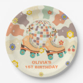 Retro Disco Roller Schaats 1e Verjaardag Papieren Bordje (Voorkant)