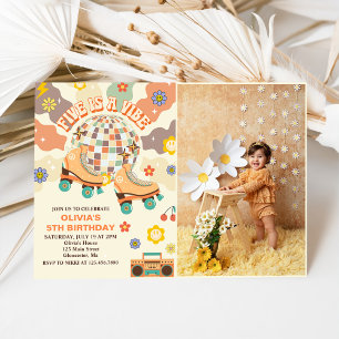 Retro Disco Roller Schaats 5e Verjaardag Foto Kaart