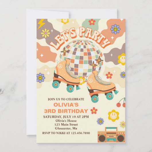 Retro Disco Roller Schaats Let's Party 3rd Birthda Kaart (Voorkant)