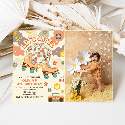 Retro Disco Roller Schaats Let's Schaats 4th Birth Kaart