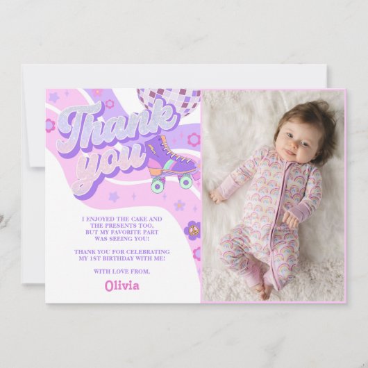 Retro Disco Roller Skate Birthday Photo Bedankkaart (Voorkant)