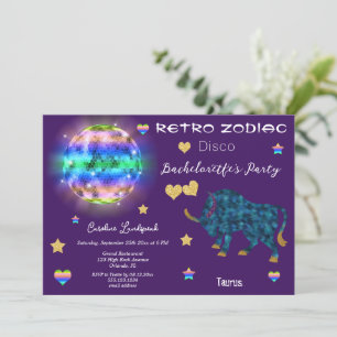 Retro Disco Taurus Zodiac Sign Bachelorette Kaart