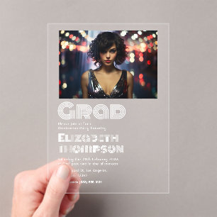 Retro Disco Typografie Afstudeerfeest Foto Acryl Uitnodigingen