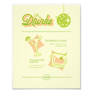 Retro Disco Wedding Bar Menu Foto Afdruk
