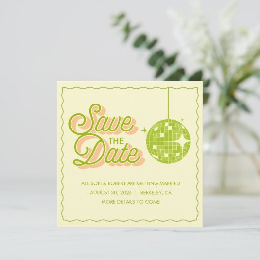 Retro Disco Wedding Save The Date Card (Staand voorkant)