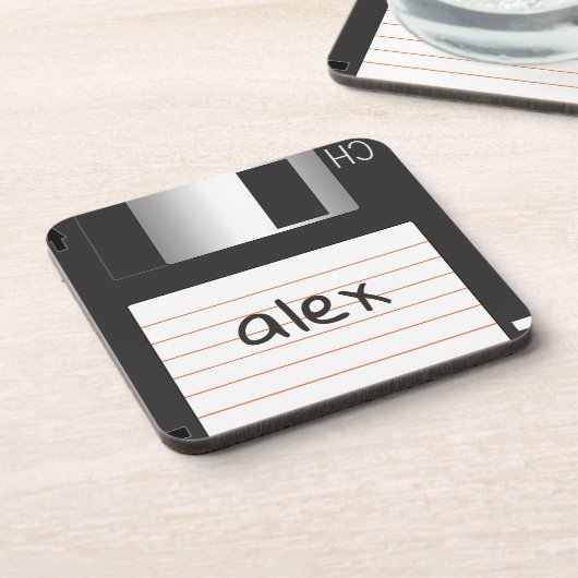 Retro diskette met label voor geek Nerds Bier Onderzetter (Linkerzijde)