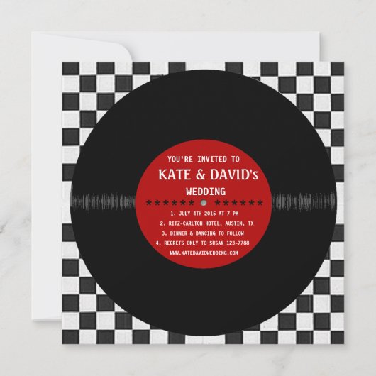 Rétro disque vinyle l faire-part de mariage (Devant)