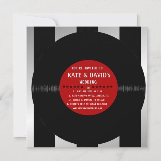 Rétro disque vinyle l faire-part de mariage (Devant)