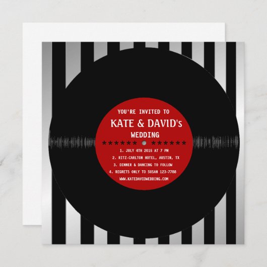 Rétro disque vinyle l faire-part de mariage (Devant / Derrière)