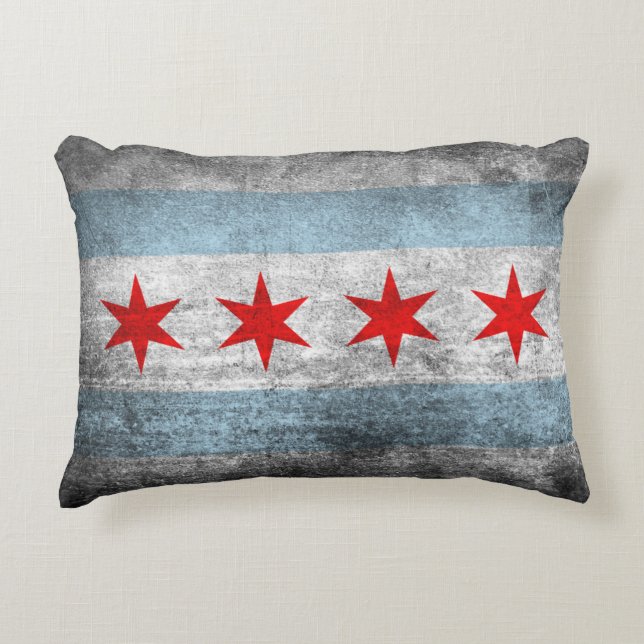 Retro Distress Chicago-vlag Decoratief Kussen (Voorkant)