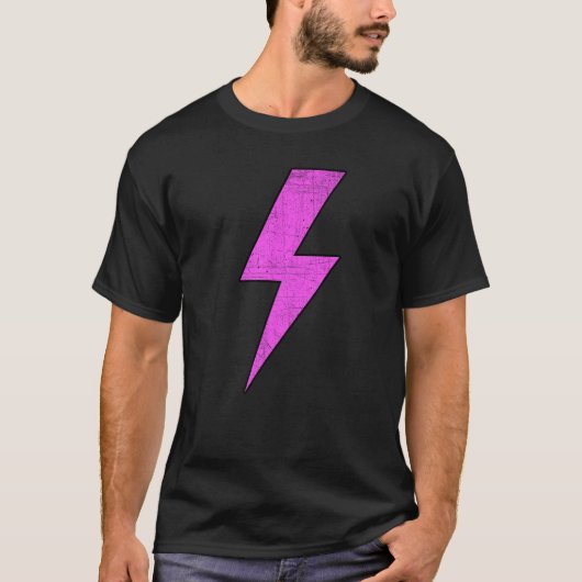 Retro Distressed Front & Back PINK Lightning Bolt T-shirt (Voorkant)
