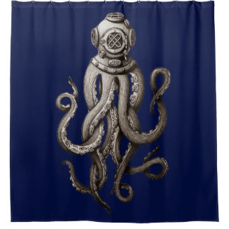  Retro Diving Suit Octopus Grafisch Ontwerp Douchegordijn