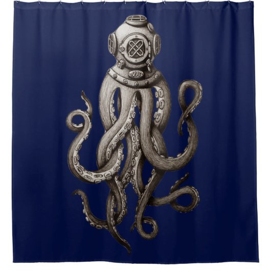 Retro Diving Suit Octopus Grafisch Ontwerp Douchegordijn (Voorkant)