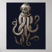 Retro Diving Suit Octopus Grafisch Ontwerp Poster (Voorkant)