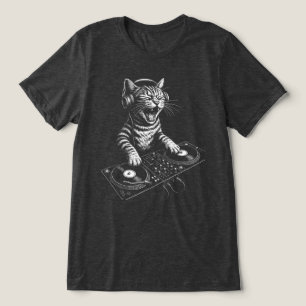 Retro DJ Kat Krabbend aan Vinyl Tri-Blend Shirt