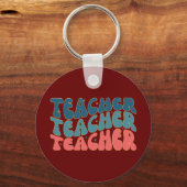 Retro Docent Kleurrijke School Sleutelhanger (Voorkant)