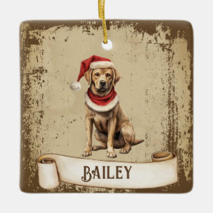 Retro  Dog met Rood Kerst Pet Keramisch Ornament