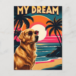 Retro Dog Zonnebril Sunset Beach Feestdagenkaart