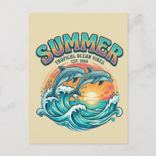 Retro Dolfijn tropisch / strand zomer vakantie  Feestdagenkaart