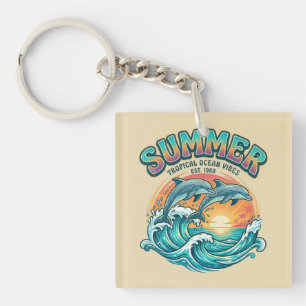 Retro Dolfijn tropisch / strand zomer vakantie Sleutelhanger