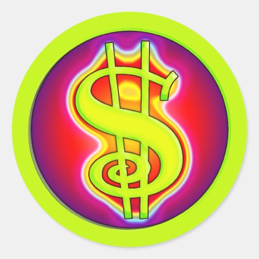 RETRO DOLLARTEKEN RONDE STICKER (Voorkant)