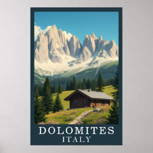 Retro Dolomieten Italië Berg Alpen Chalet Kunst Poster