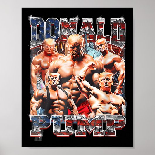Retro Donald Pump Gym Collage Foto Meme Grappig Poster (Voorkant)