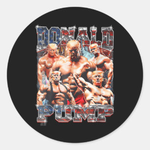 Retro Donald Pump Gym Collage Foto Meme Grappig Ronde Sticker