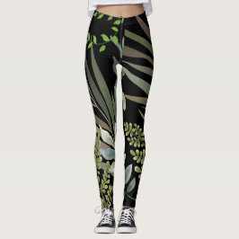 Retro Donkere Salie Bloemen Varen Botanisch Blad Leggings