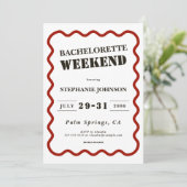 Retro Donkerrood Wavy Border Bachelorette Weekend Kaart (Staand voorkant)