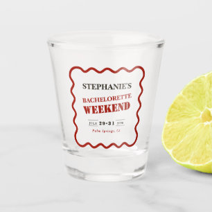 Retro Donkerrood Wavy Border Bachelorette Weekend Shot Glas