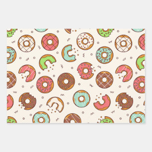 Retro Donut Pattern Cute Colorful Style Inpakpapier Vel