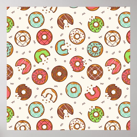 Retro Donut Pattern Cute Colorful Style Poster (Voorkant)