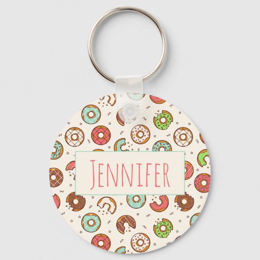 Retro Donut Pattern Cute Colorful Style Sleutelhanger (Voorkant)