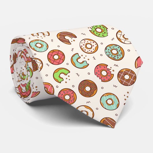 Retro Donut Pattern Cute Colorful Style Stropdas (Opgerold)